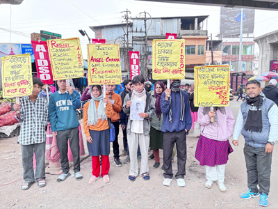 Activists of AIDSO organised a protest at Battala areas of Agartala on December 31 demanding justice for Angel Chakma, who was murdered in Uttarakhand.